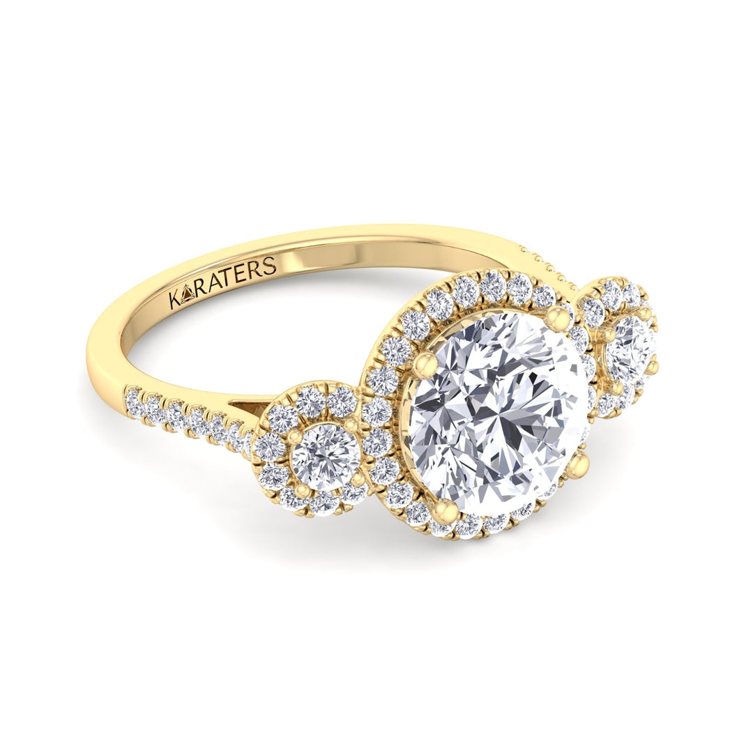Assen-Round Triple Halo Lab Diamond Engagement Ring, Yellow Gold, Front