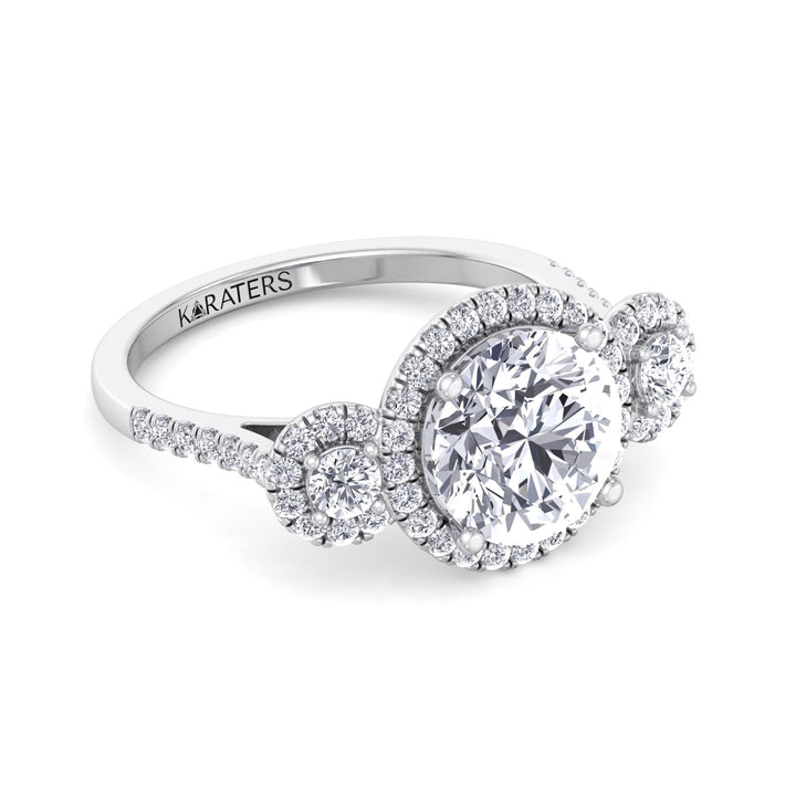 Assen-Round Triple Halo Lab Diamond Ring, White Gold, Tilted Front