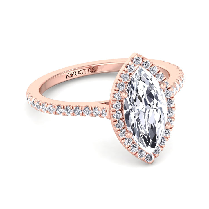 Aster-Marquise Cut Lab Rose Gold Diamond Engagement Ring, Front