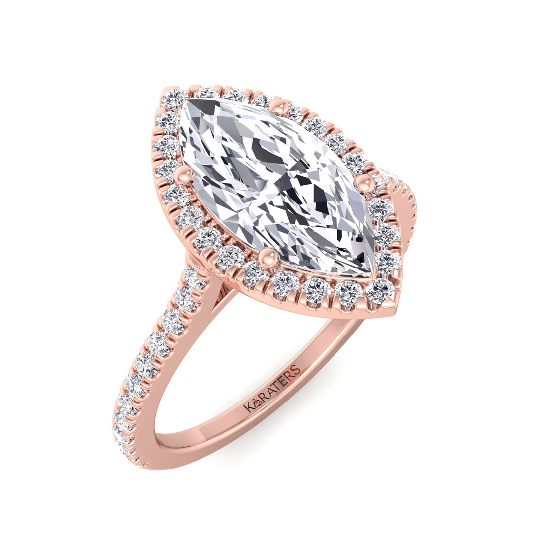 Aster-Marquise Cut Lab Rose Gold Diamond Engagement Ring, Top Down