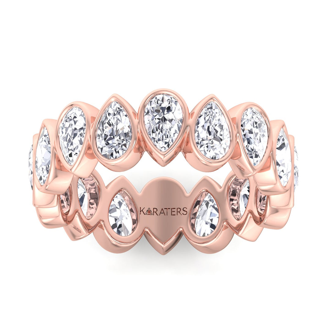 Bedford-Bezel Set Pear Lab Rose Gold Diamond Eternity Band, Front, Top Down