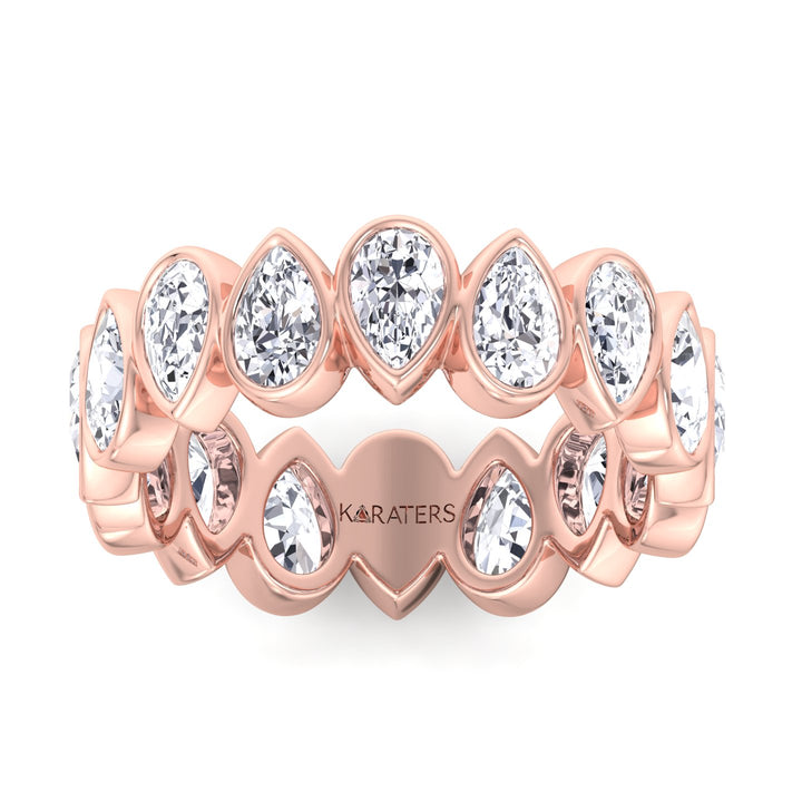 Bedford-Bezel Set Pear Lab Rose Gold Diamond Eternity Band, Front, Top Down