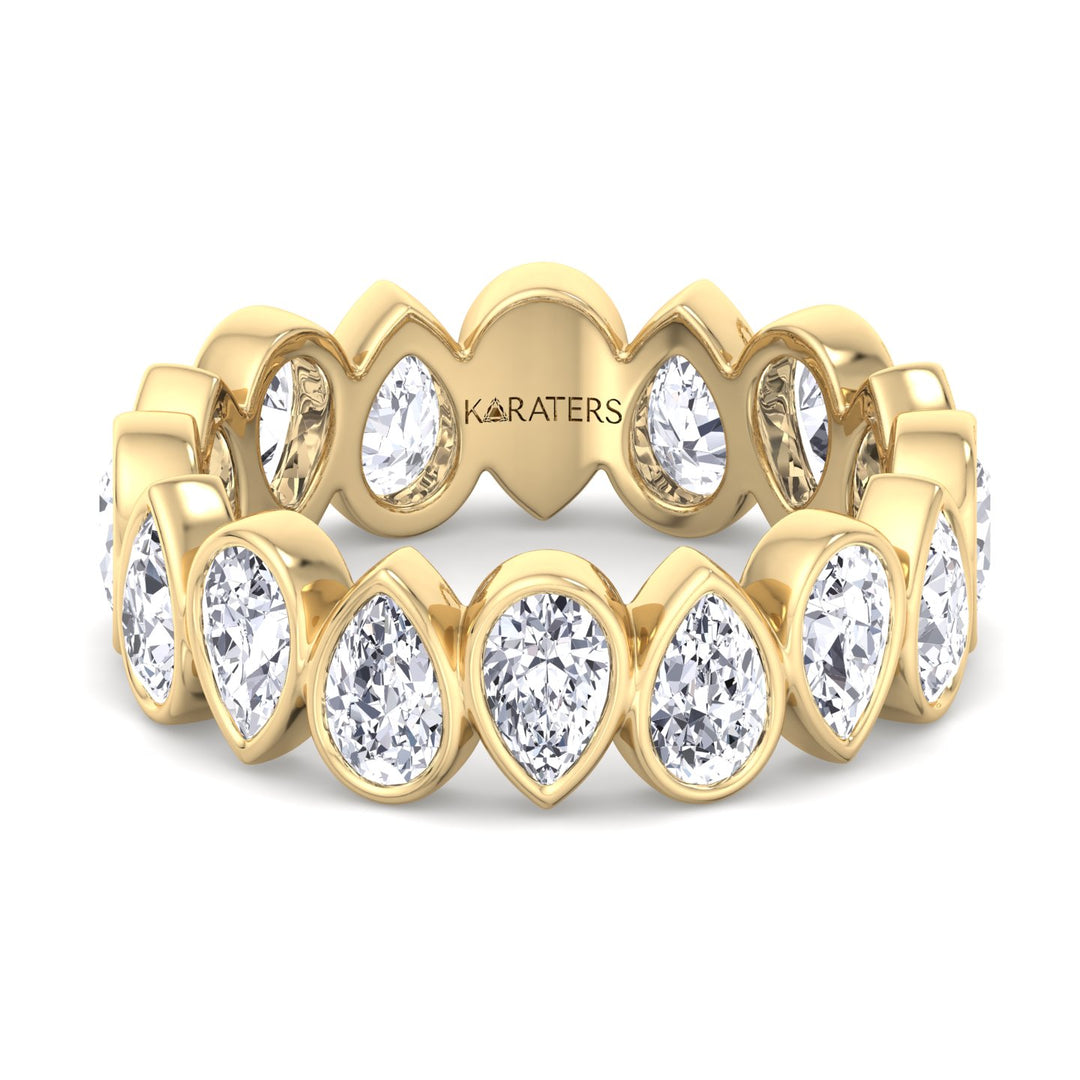 Bedford-Bezel Set Pear Lab Yellow Gold Diamond Eternity Band, Front