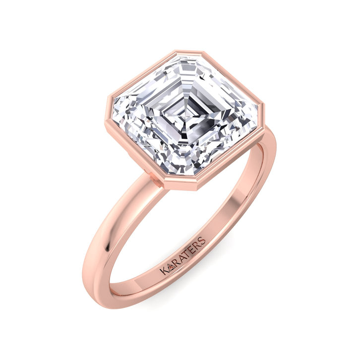 Beere - Asscher Cut Lab Diamond Bezel Solitaire Ring Rose