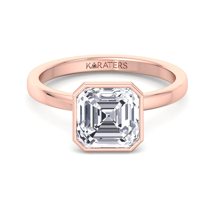 Beere - Asscher Cut Lab Diamond Bezel Solitaire Ring Rose Gold