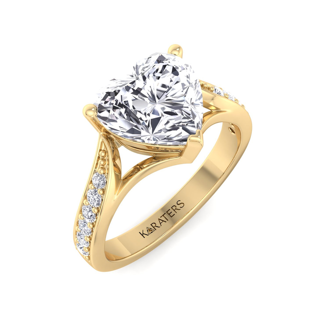 Begonia - Heart Lab Diamond Ring Band Yellow Gold
