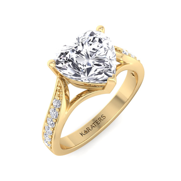 Begonia - Heart Lab Diamond Ring Band Yellow Gold