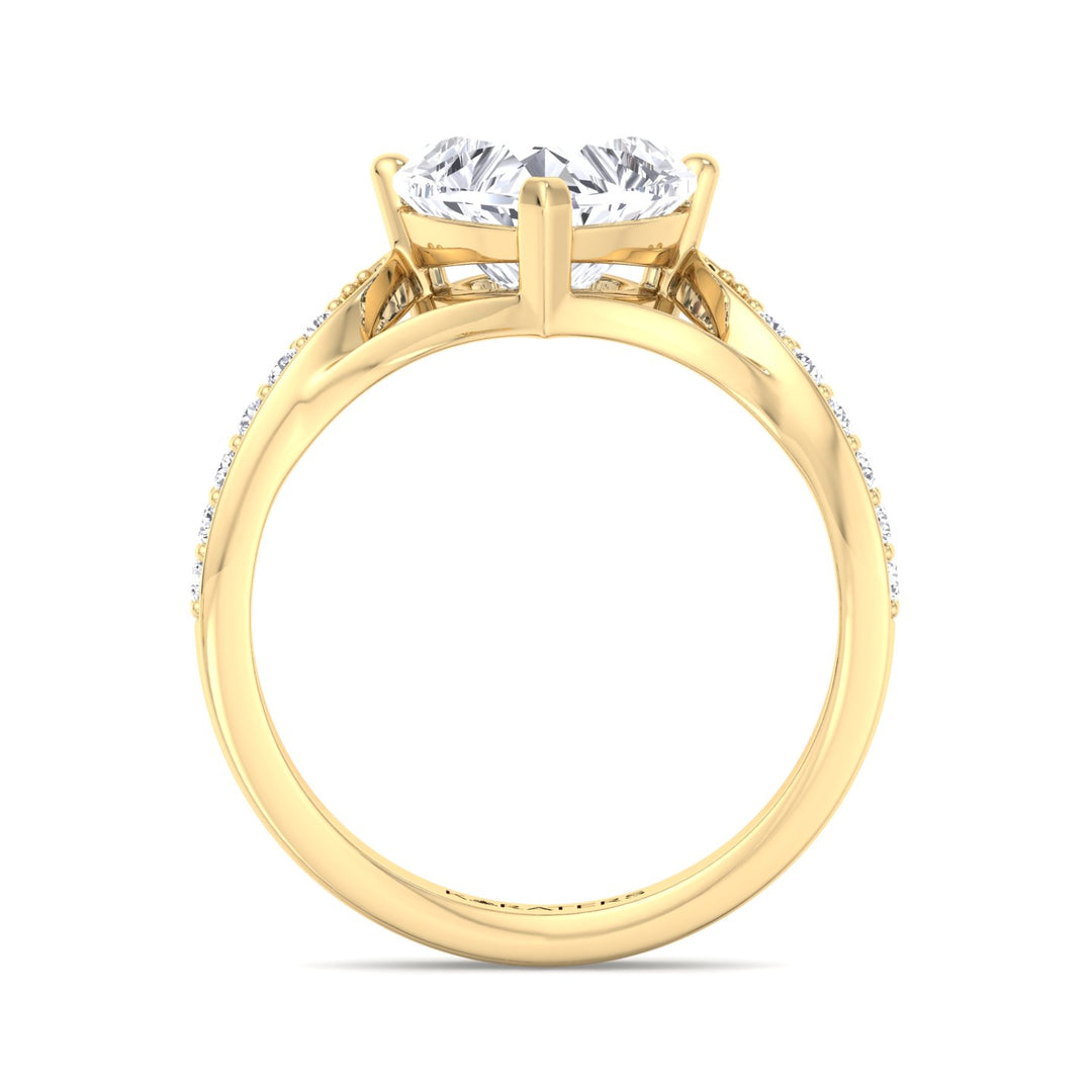 Begonia -  Heart Lab Diamond Ring Detailed Band Yellow 