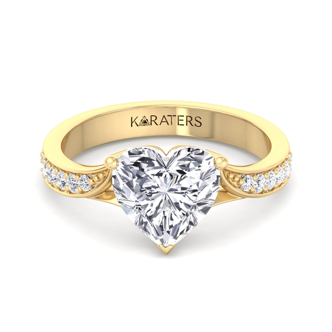 Begonia -  Heart Lab Diamond Ring Detailed Band Yellow Gold