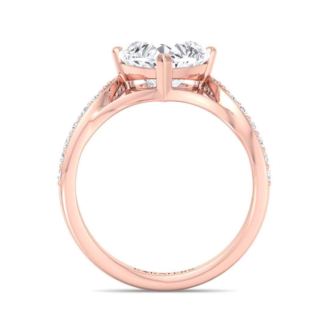 Begonia - Heart Lab Diamond Ring Detailed Rose Band 
