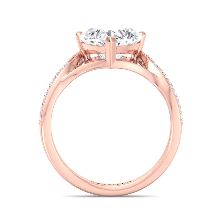 Begonia - Heart Lab Diamond Ring Detailed Rose Band 