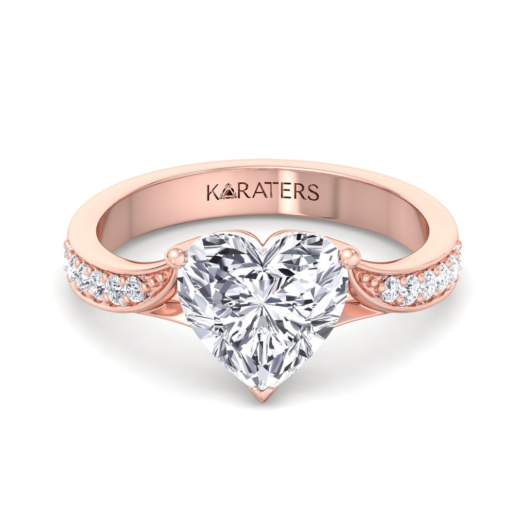 Begonia - Heart Lab Grown Diamond Ring Detailed Band Rose