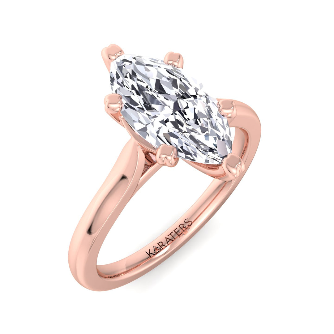 Bergenie-Marquise Cut Solitaire Lab Rose Gold Diamond Ring, Top Down