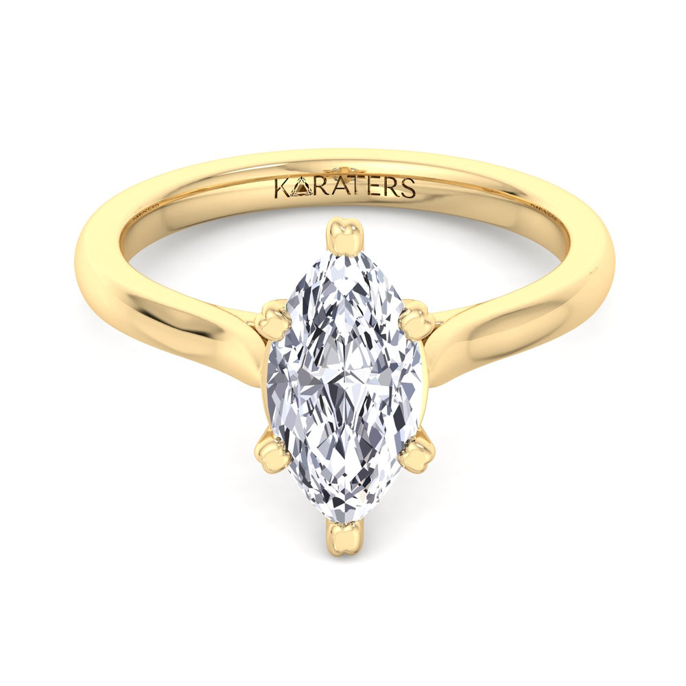 Bergenie-Marquise Cut Solitaire Lab Yellow Gold Diamond Ring, Front