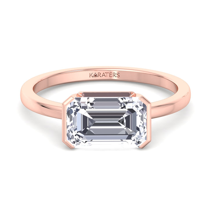  Bezel-Set Emerald Lab Diamond East-West Ring Rose