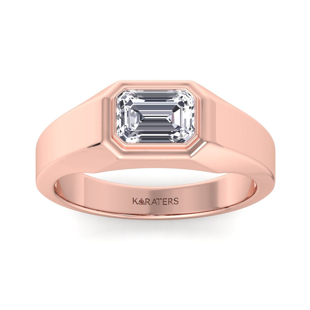 Bezel-Set Emerald Lab Diamond East-West Unisex Ring Rose 