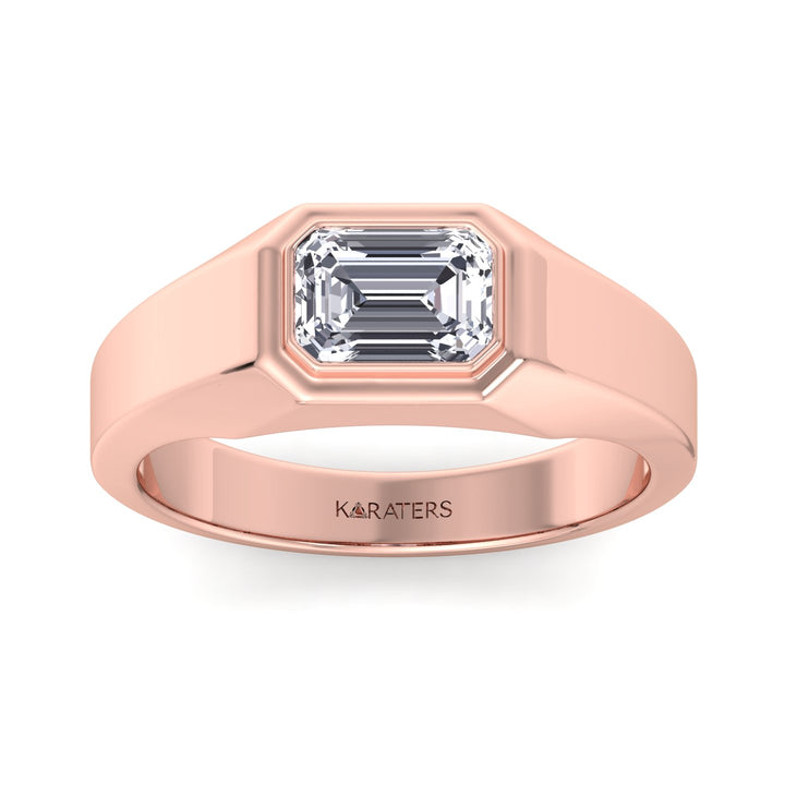 Bezel-Set Emerald Lab Diamond East-West Unisex Ring Rose 
