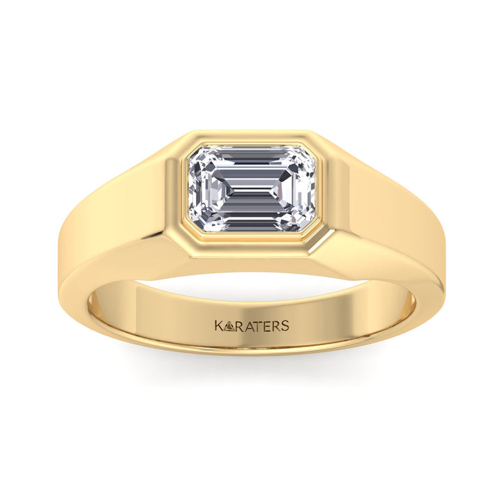 Bezel-Set Emerald Lab Diamond East-West Unisex Ring Yellow Gold