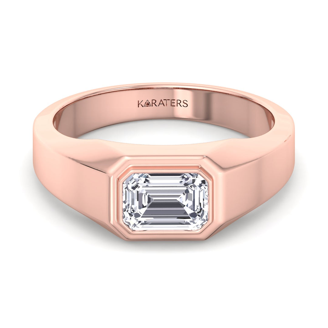 Bezel-Set Unisex Emerald Lab Diamond Ring Rose Gold