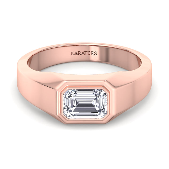 Bezel-Set Unisex Emerald Lab Diamond Ring Rose Gold