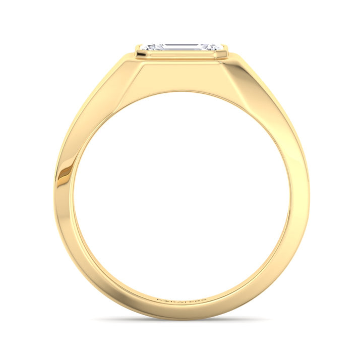 Bezel-Set Unisex Emerald Lab Diamond Ring Yellow 