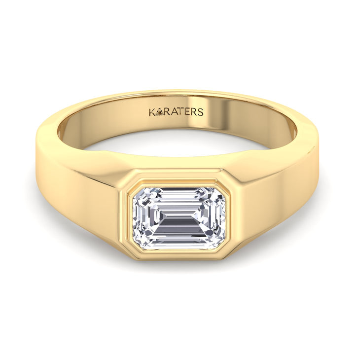 Bezel-Set Unisex Emerald Lab Diamond Ring Yellow Gold