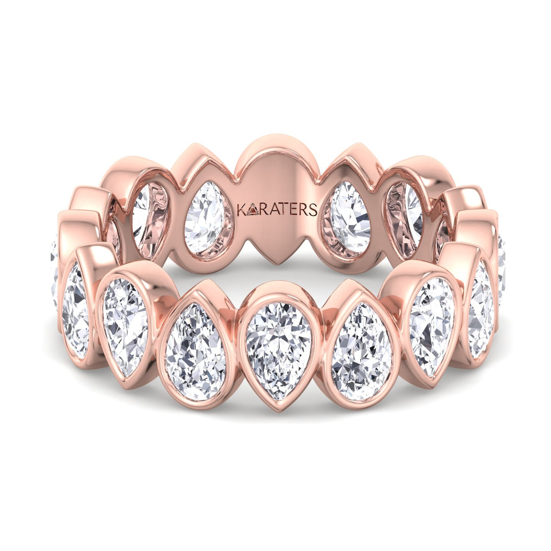 Bezel Set Pear Lab Rose Gold Diamond Eternity Band, Front