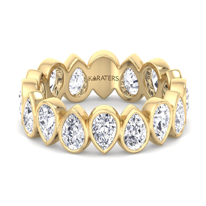 Bezel Set Pear Lab Yellow Gold Diamond Eternity Band, Front