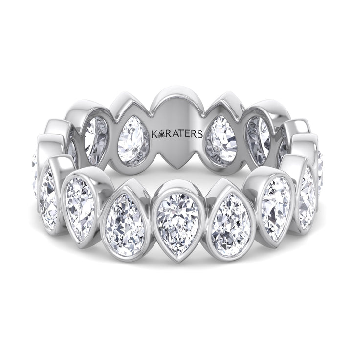 Bezel Set Pear Shape Lab Diamond White Eternity Band, Front