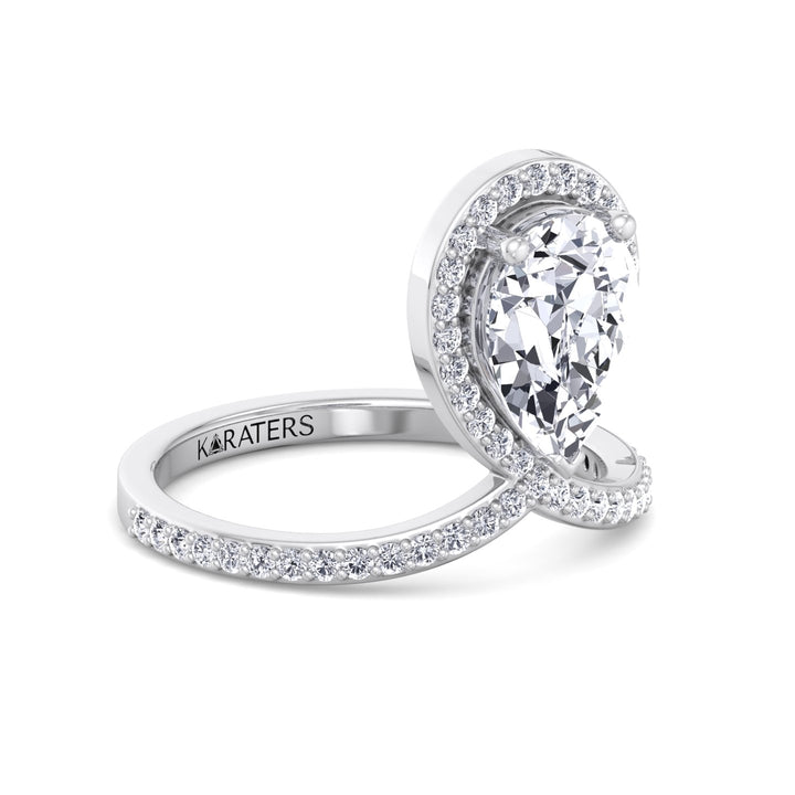 Blanca-Pear Shaped Cut Lab Diamond Ring Twisted Pave Band, Front Left