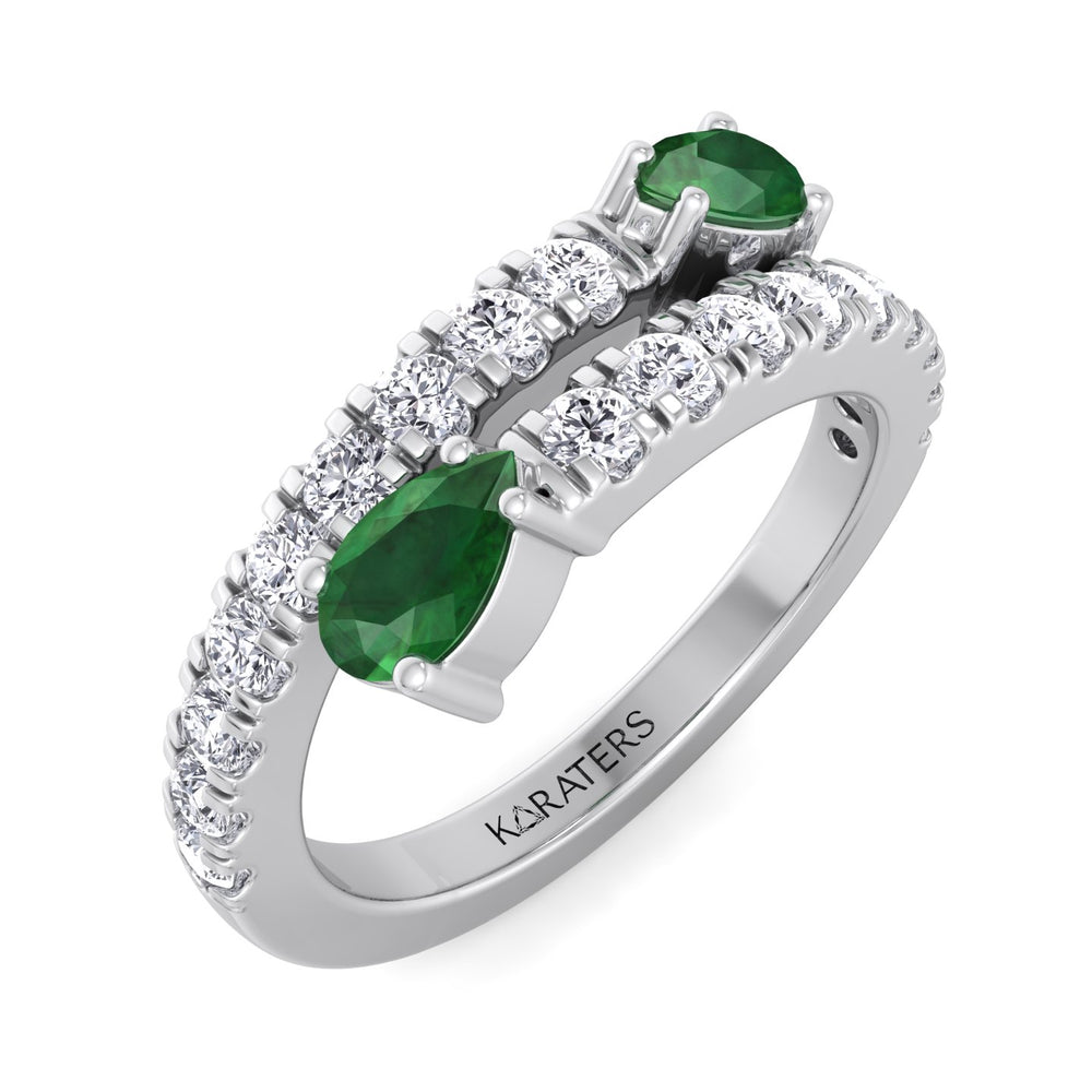 Boa - Pear Shape Emerald Pave Stack Ring White