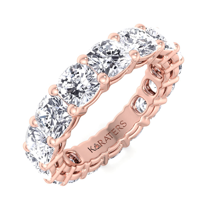 Caravaca-Cushion Cut Lab Rose Gold Diamond Eternity Band, Tilted
