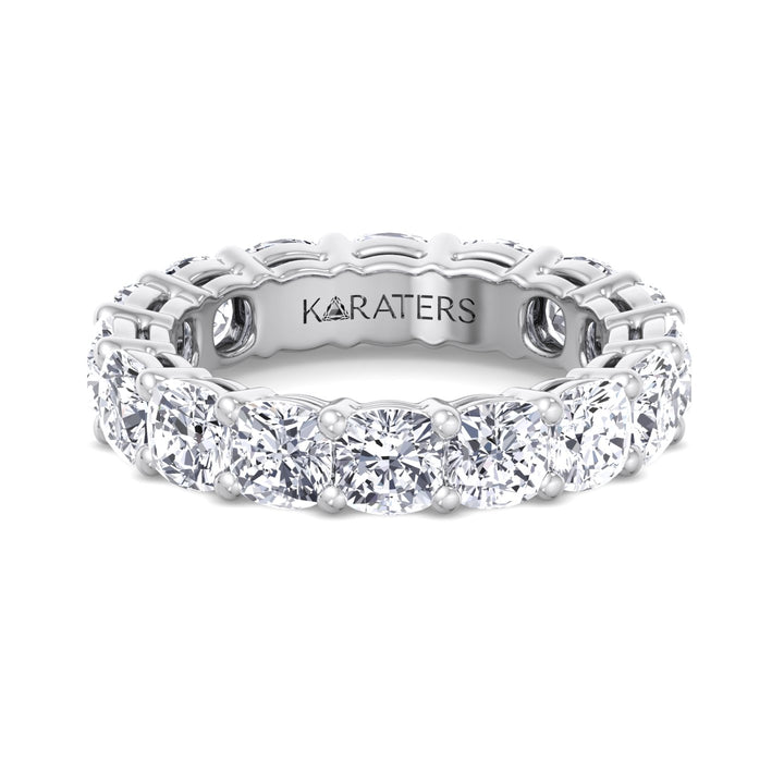 Caravaca-Cushion Cut Lab White Gold Diamond Eternity Band, Front