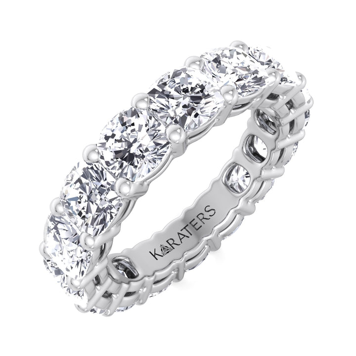 Caravaca-Cushion Cut Lab White Gold Diamond Eternity Band, Tilted