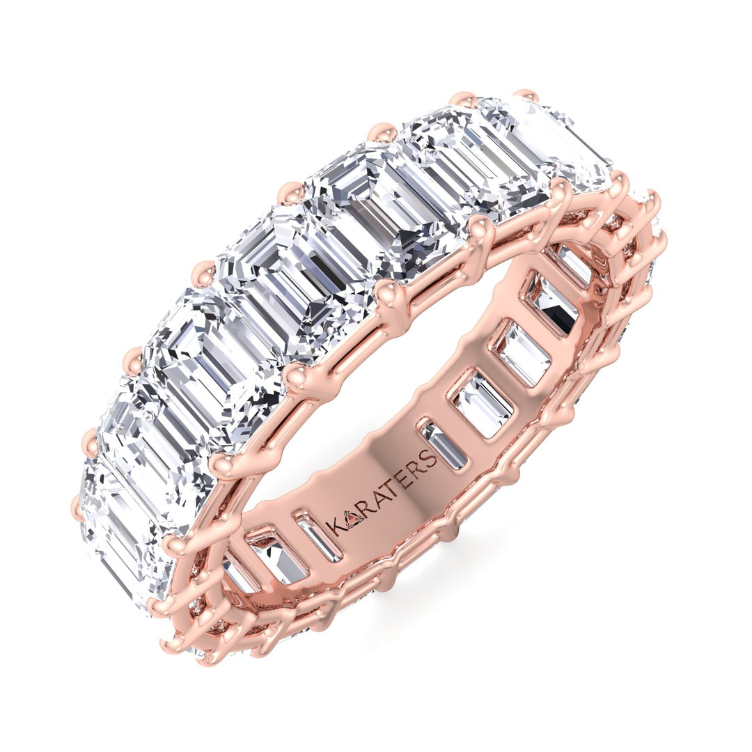 Cartagena-Emerald Lab Rose Gold Diamond Eternity Band, Tilted