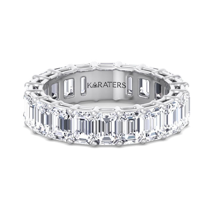 Cartagena-Emerald Lab White Gold Diamond Eternity Band, Front