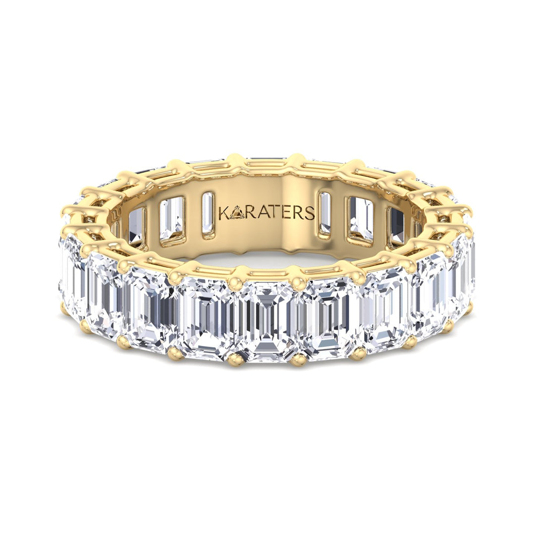 Cartagena-Emerald Lab Yellow Gold Diamond Eternity Band, Front 
