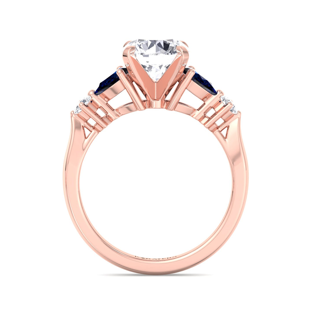 Cerulea - Round Cut Lab-Grown Diamond Ring with Sapphire Sidestones, Rose Gold, Profile