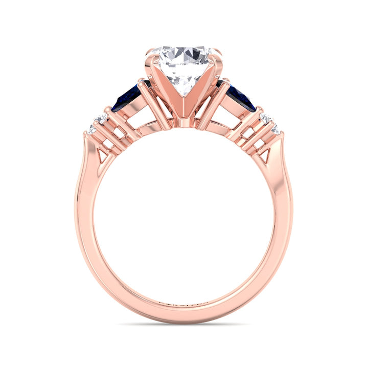 Cerulea - Round Cut Lab-Grown Diamond Ring with Sapphire Sidestones, Rose Gold, Profile