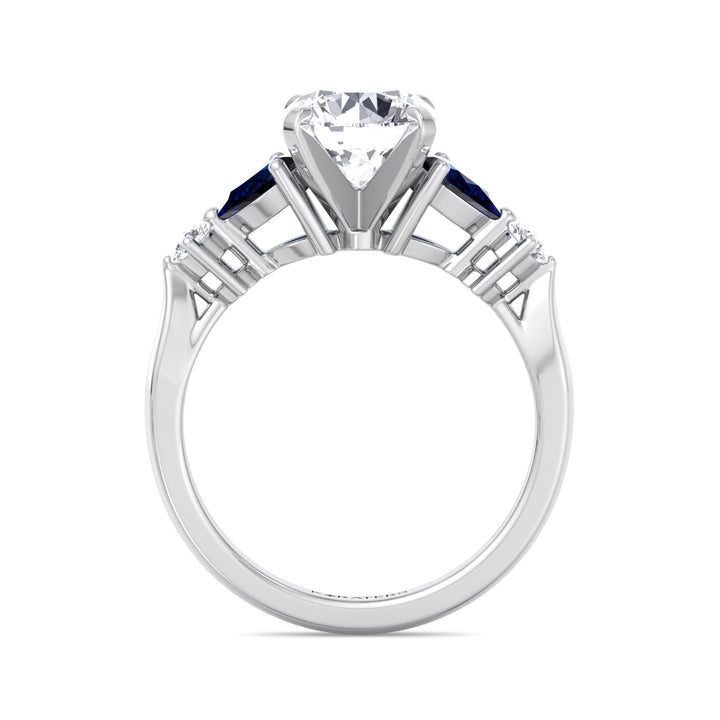 Cerulea - Round Cut Lab Diamond Ring with Blue Sapphire Sidestones, White Gold, Profile