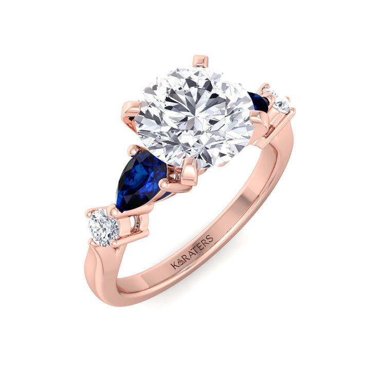 Cerulea - Round Lab Diamond Engagement Ring with Sapphire Sidestones, Rose Gold, Top