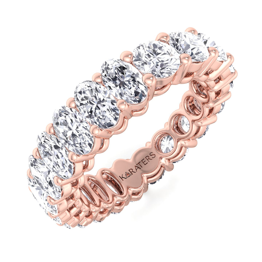 Cieza-Oval and Round Cut Lab Rose Gold Diamond Eternity Band, Tilted