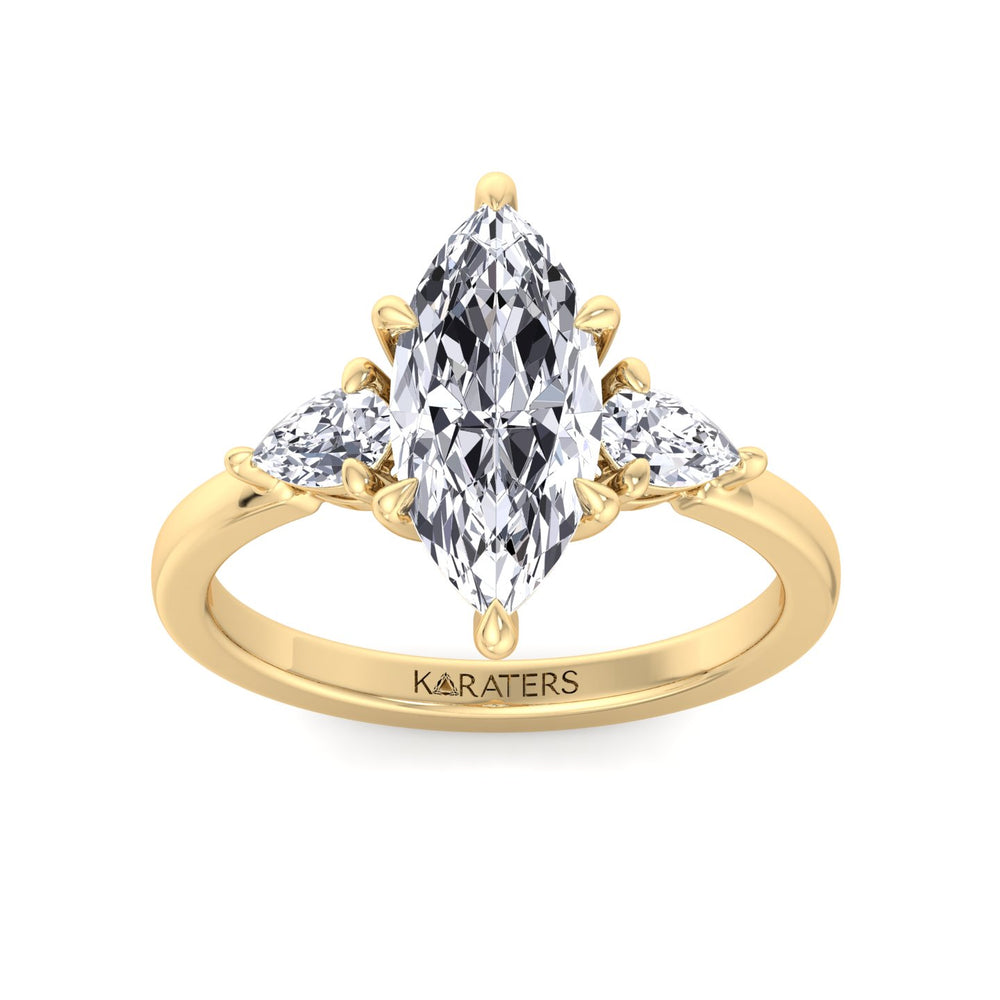 Cristallo-Marquise Shape Lab Yellow Gold Diamond Ring, Top Down