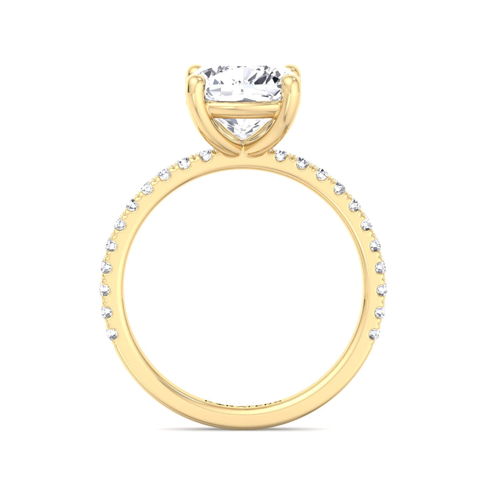 Cushion Cut Lab Diamond Ring SideStones Yellow