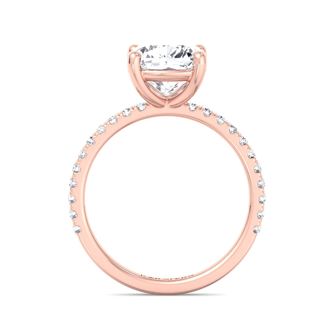 Cushion Cut Lab grown Diamond Ring SideStones Rose 