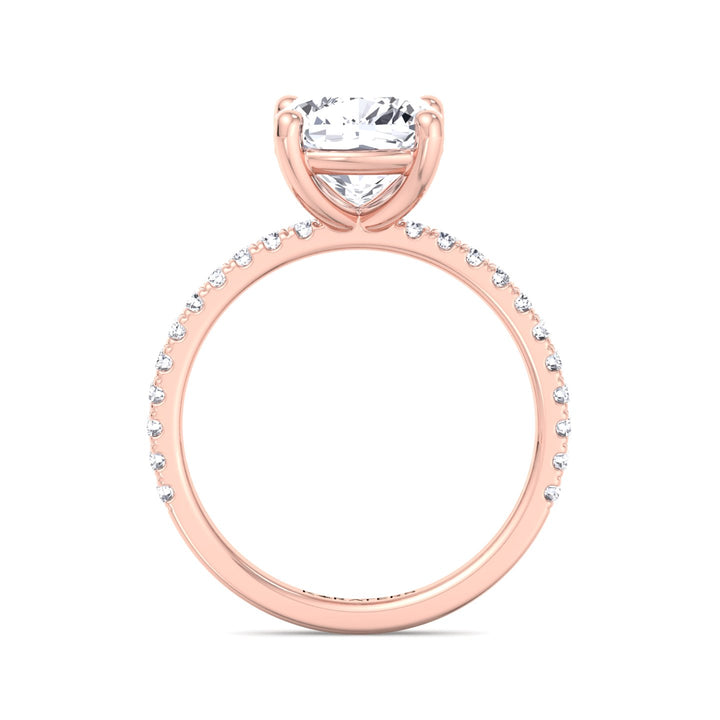 Cushion Cut Lab grown Diamond Ring SideStones Rose 