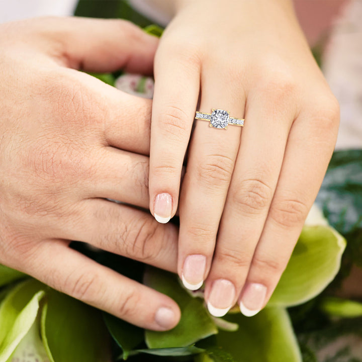 Cushion Lab Diamond Ring Channel Yellow Band 