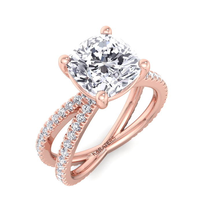 Cushion Lab Diamond Ring Double BAND SideStones Rose 