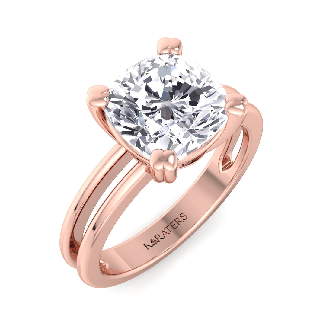 Cushion Solitaire Lab Diamond Ring Double Band Rose Gold