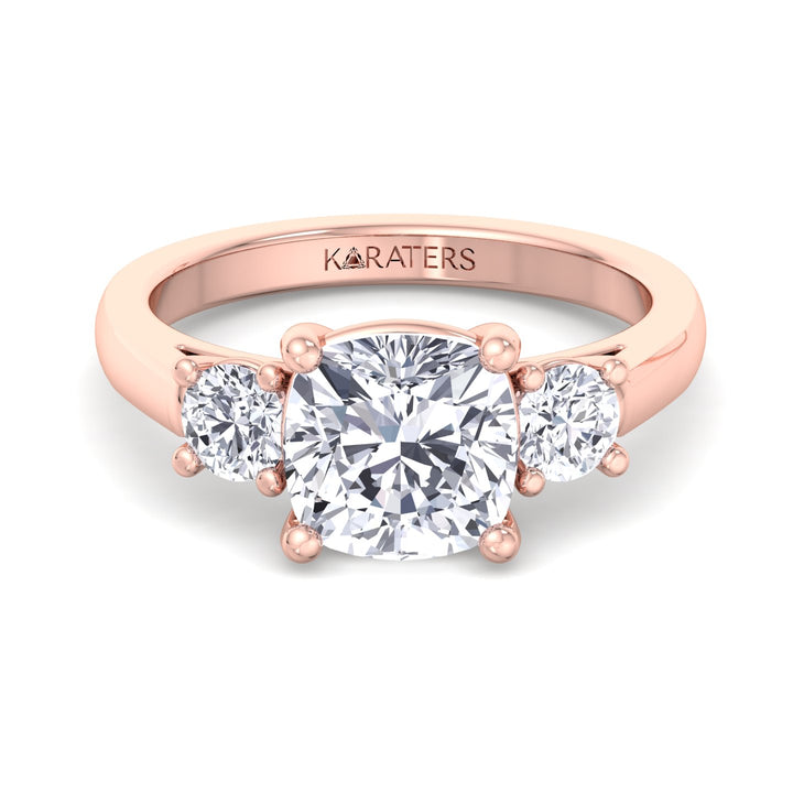 Cushion Solitaire Lab Diamond Rose Gold Ring SideStones 